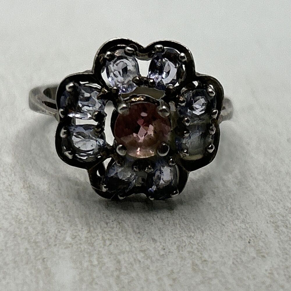 Vintage Sterling Silver 925 Pink Amethyst Flower Ring Size 6.75